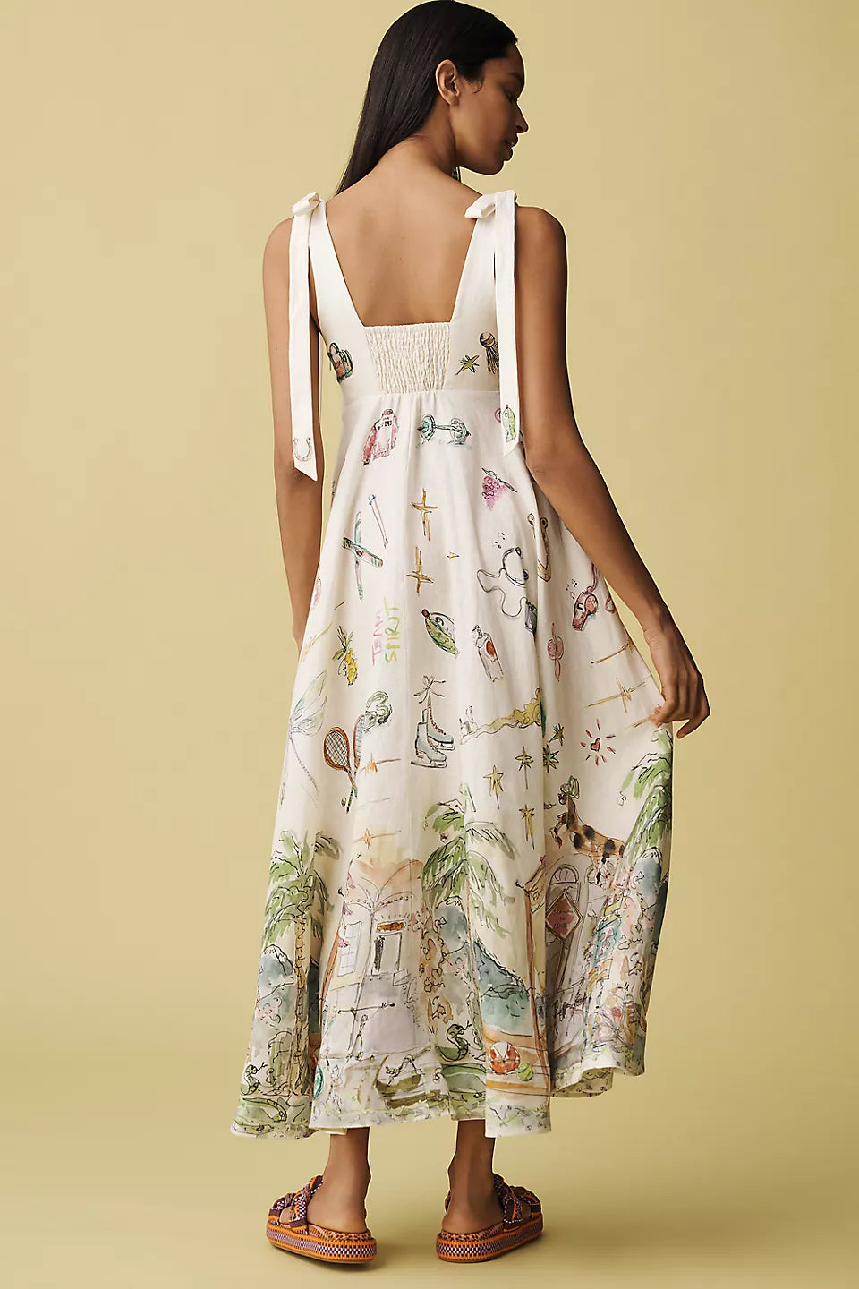 Artistic Sketch Print Tie - Shoulder Dress